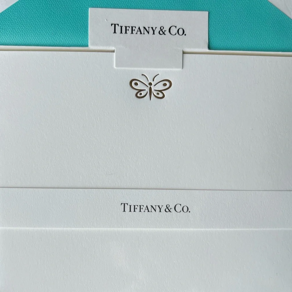 Tiffany & Co. Flat Note Cards with Gold Tone Butterfly & Matching Envelopes